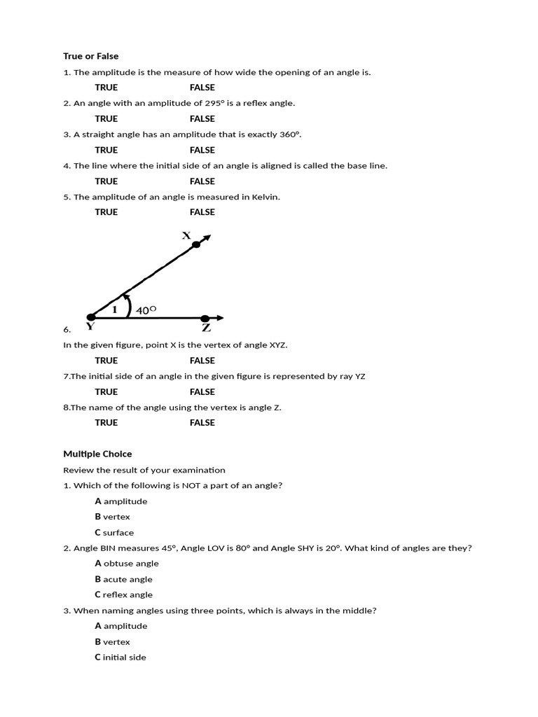 True or False: Angle Properties Quiz | PDF | Angle | Trigonometry