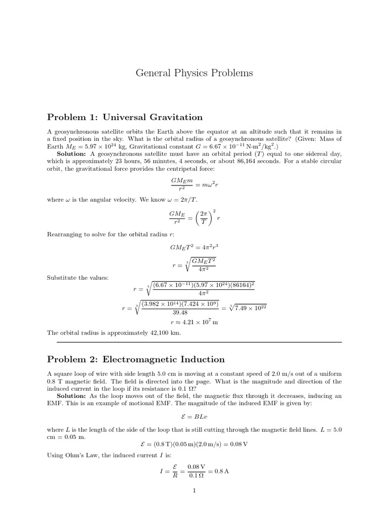 Physics Problems: Gravitation, Induction, Waves | PDF | Electron ...
