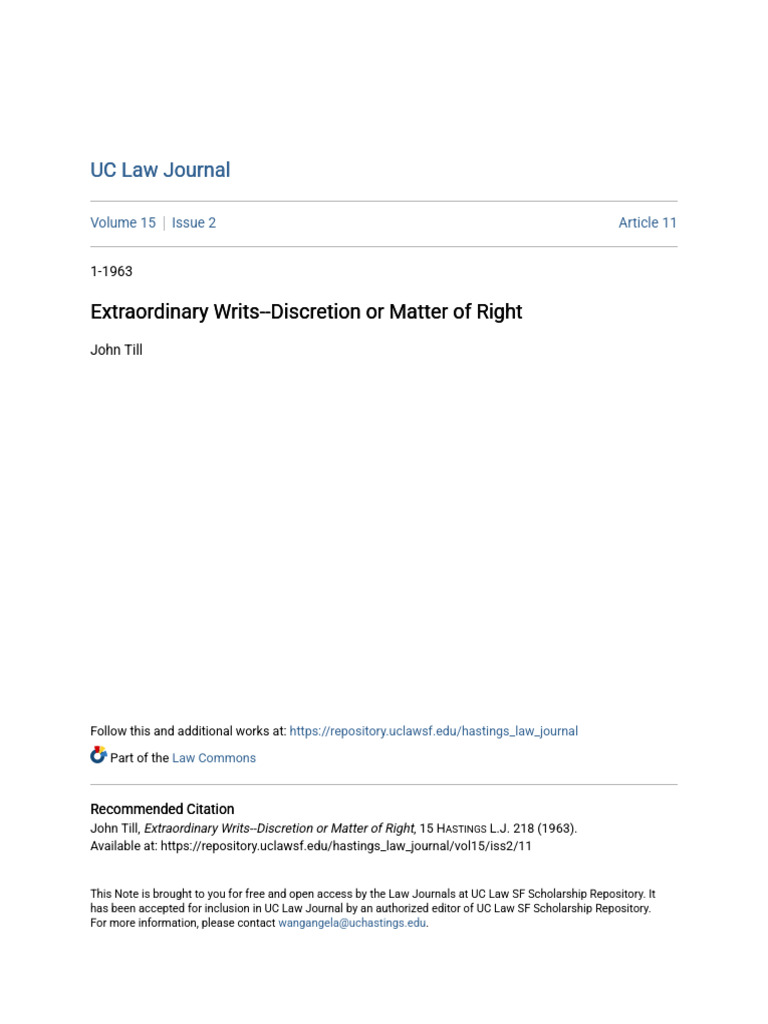 Extraordinary Writs: Discretion vs. Right | PDF | Mandamus | Equity (Law)