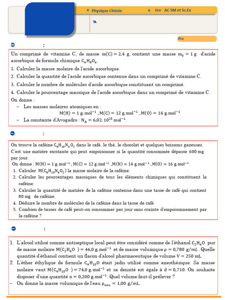 Grandeurs physiques et calculs en chimie | PDF | Mole (unité ...