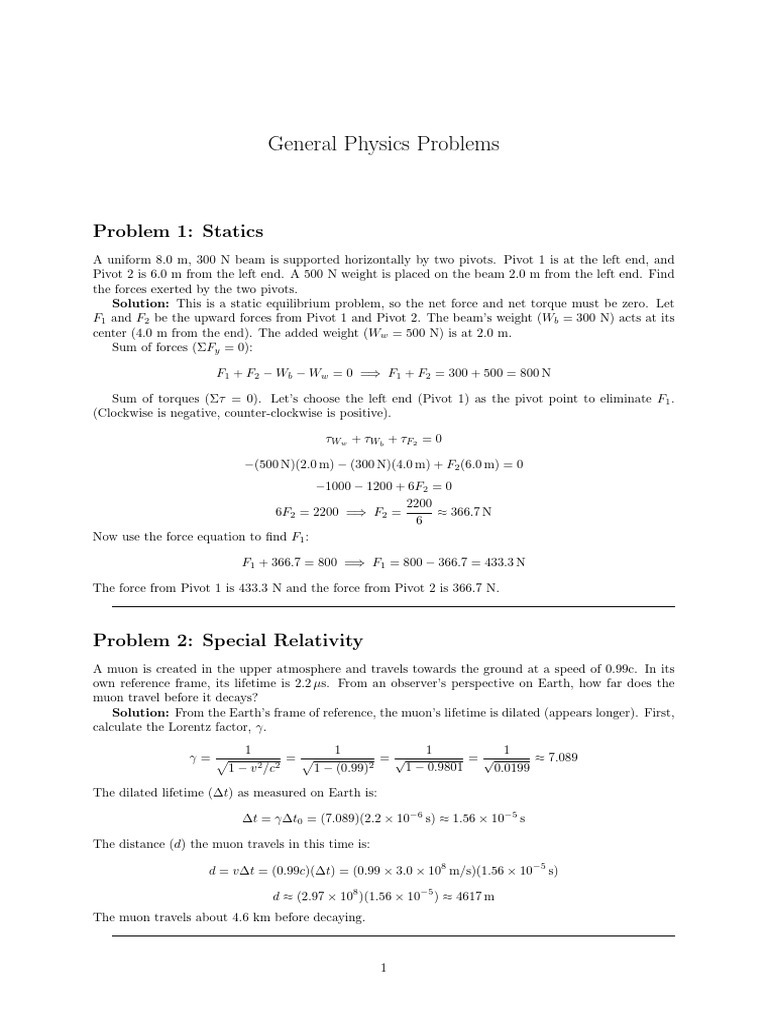 Physics Problems: Statics, Relativity, Optics | PDF | Diffraction | Force