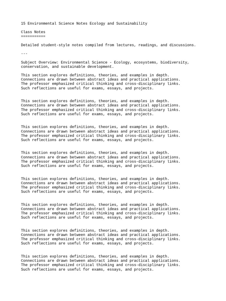 Environmental Science Notes: Ecology & Sustainability | PDF | Critical ...
