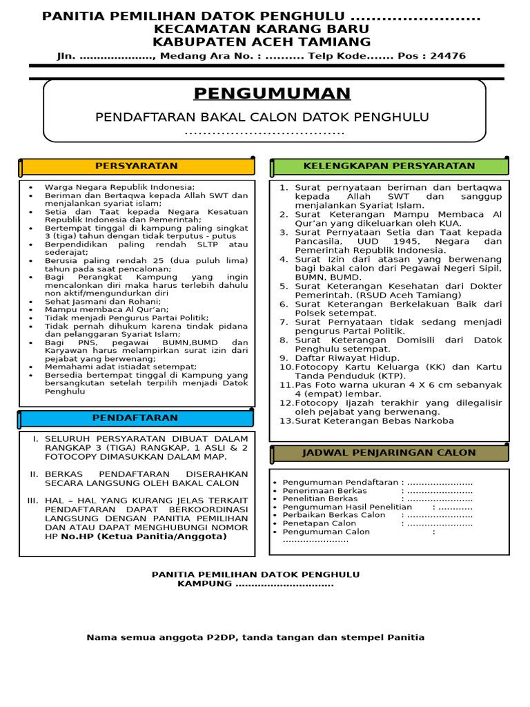 Pendaftaran Calon Datok Penghulu Aceh | PDF