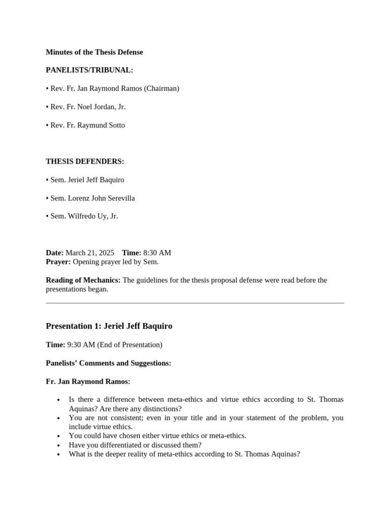 Thesis Defense Minutes: Aquinas Ethics Analysis | PDF | Martin ...