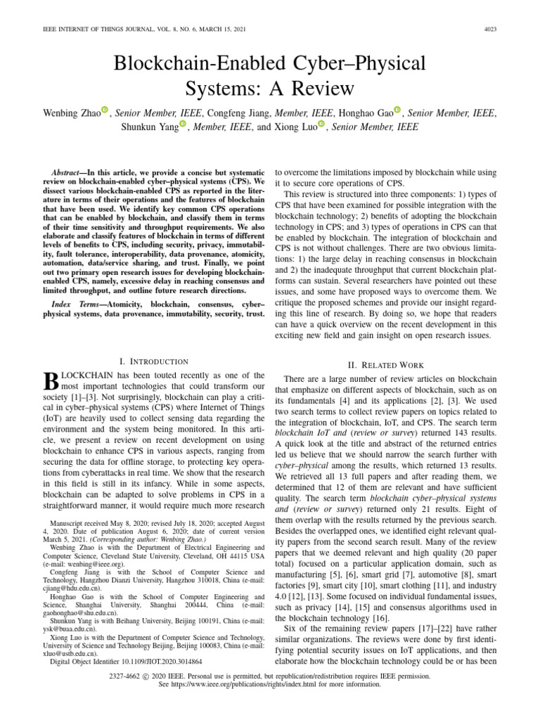 Blockchain in Cyber-Physical Systems Review | PDF | Internet Of Things ...