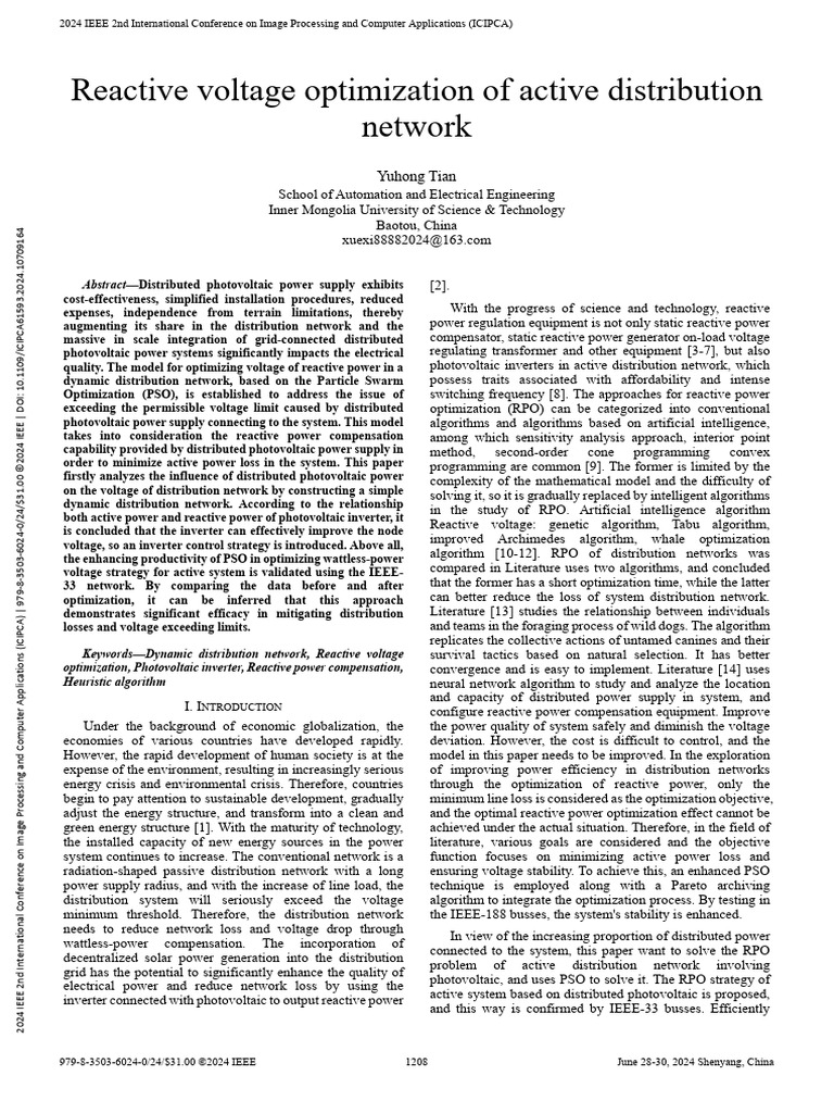 Reactive Voltage Optimization of Active Distribution Network | PDF ...