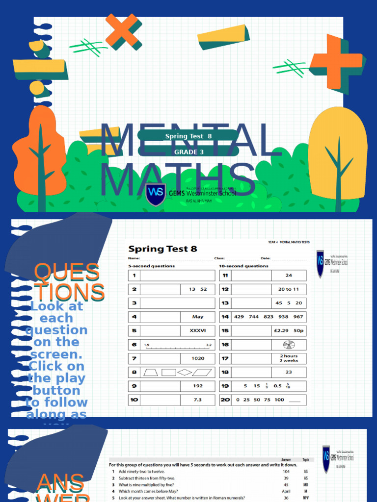 Grade 3 Mental Maths Spring Test | PDF