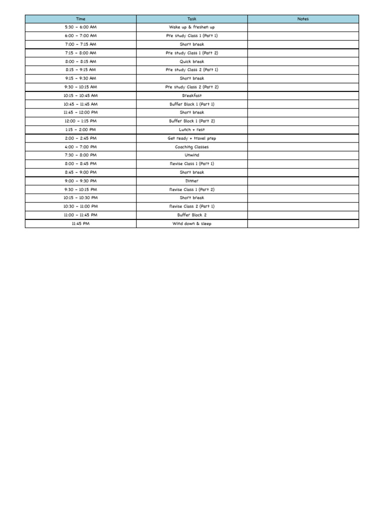 Daily Study Schedule Pdf