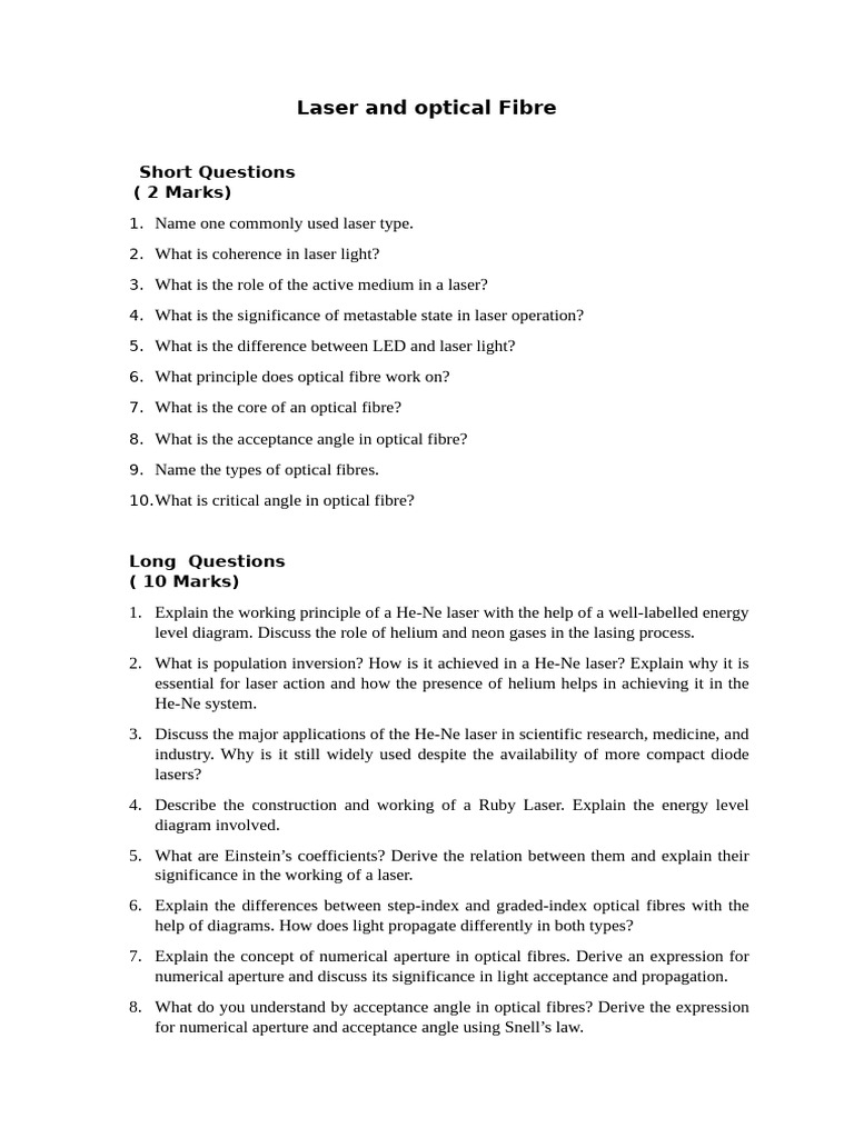 Laser and Optical Fibre Concepts Explained | PDF | Optical Fiber | Laser