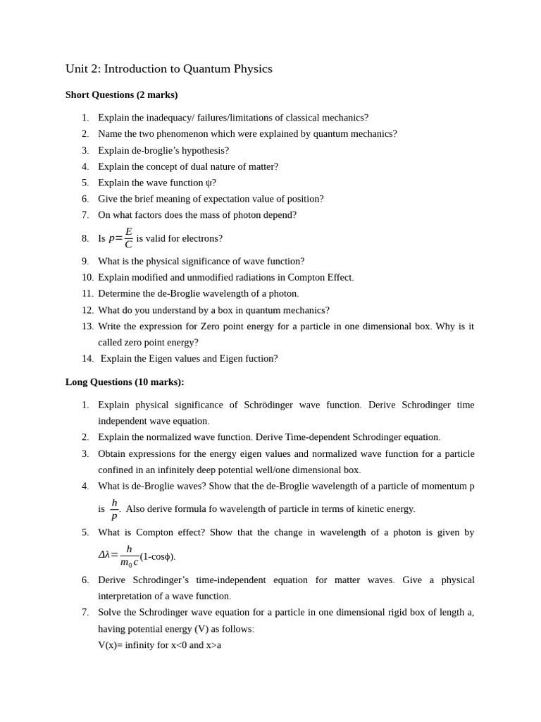 Quantum Physics: Key Concepts & Problems | PDF | Schrödinger Equation ...