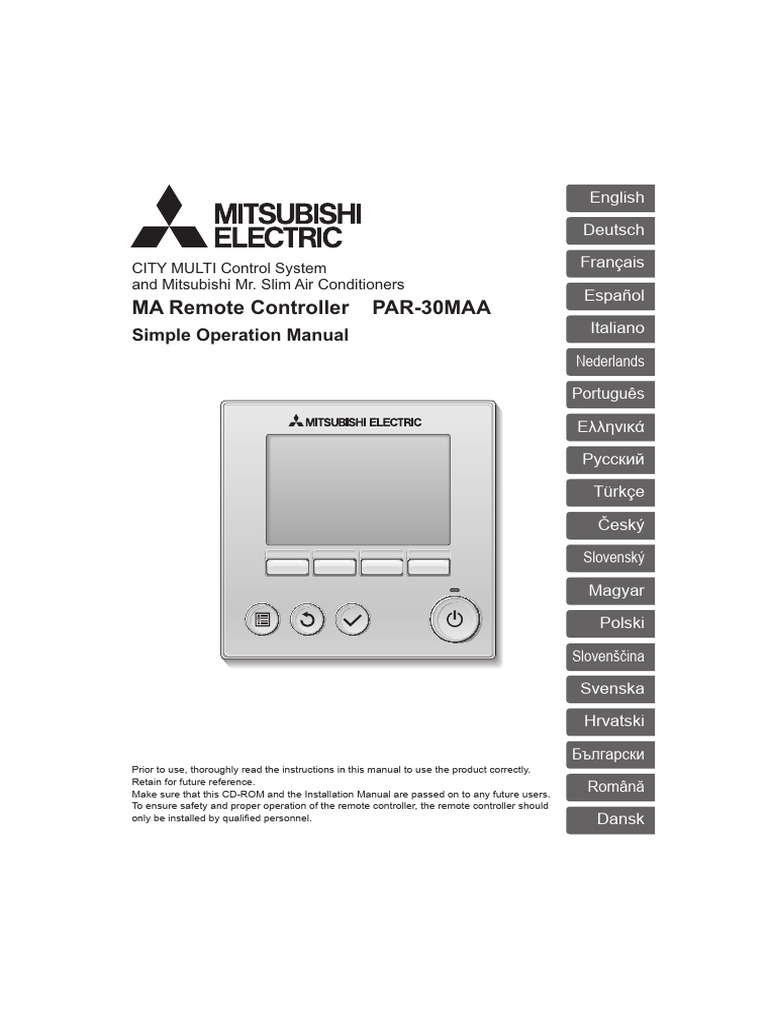 Mitsubishi MA Remote Controller Manual | PDF | Smoke | Backlight