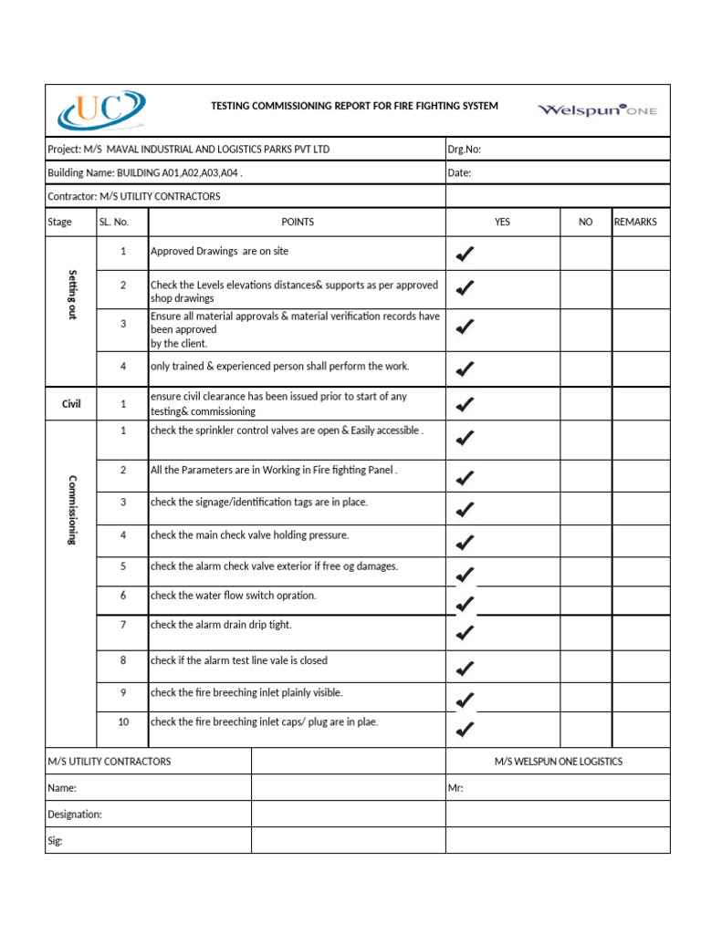Testing Commissioning Report Fire Fightening System | PDF