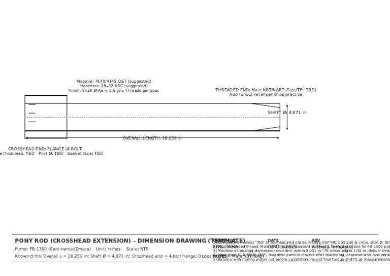 FB-1300 Pony Rod Dimension Template | PDF | Mechanical Engineering