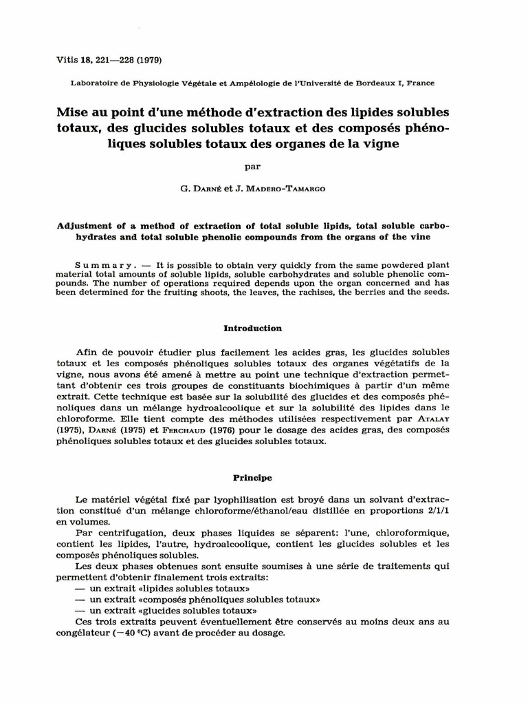 Méthode d'extraction des composés de la vigne | PDF | Chimie ...