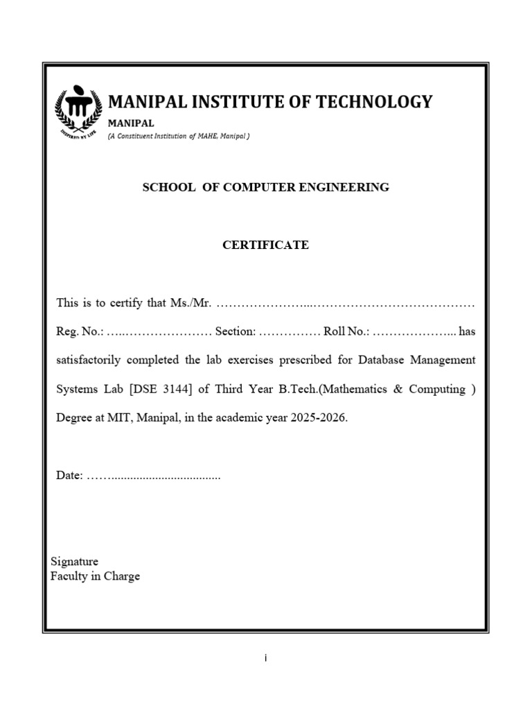 Database Management Systems Lab Certificate | PDF | Pl/Sql | Control Flow