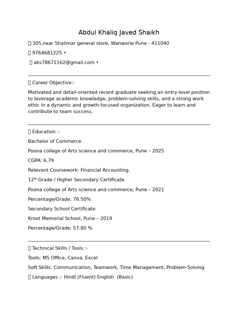 Abdul Khaliq Resume 3 | PDF