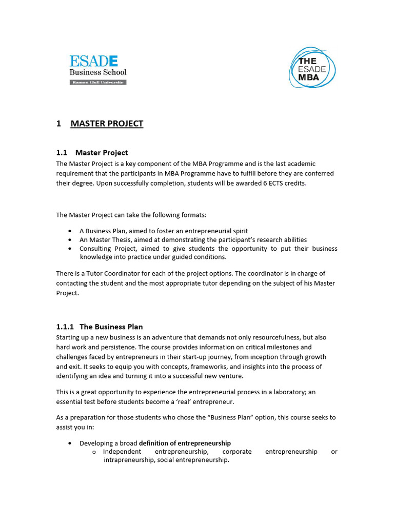 MBA Master Project Overview and Formats | PDF | Entrepreneurship ...