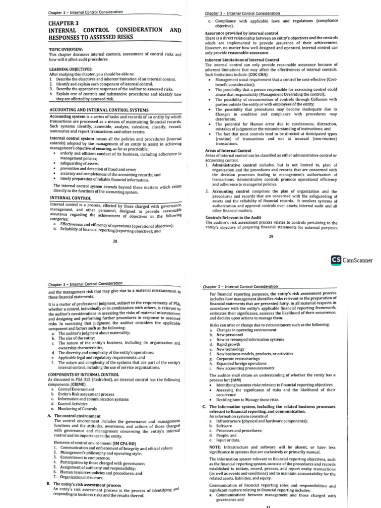 C3. Internal Control Consideration and Responses To Assessed Risks | PDF