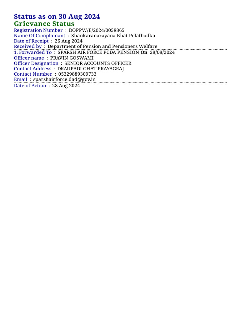 PCDA Pension Status Update 30 Aug 2024 | PDF