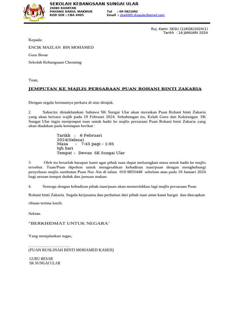Jemputan Majlis Persaraan Puan Rohani | PDF