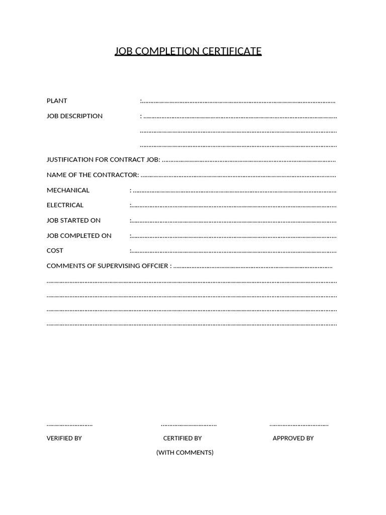 Job Completion Certificate Template | PDF