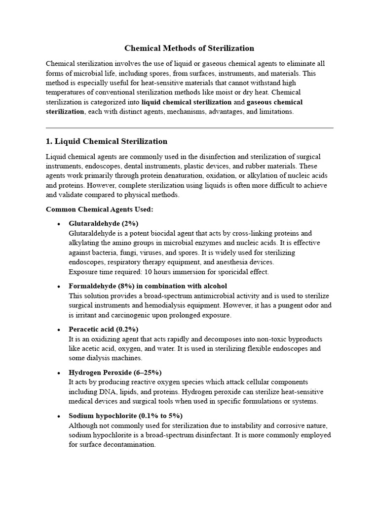 Chemical Methods of Sterilization | PDF | Sterilization (Microbiology ...