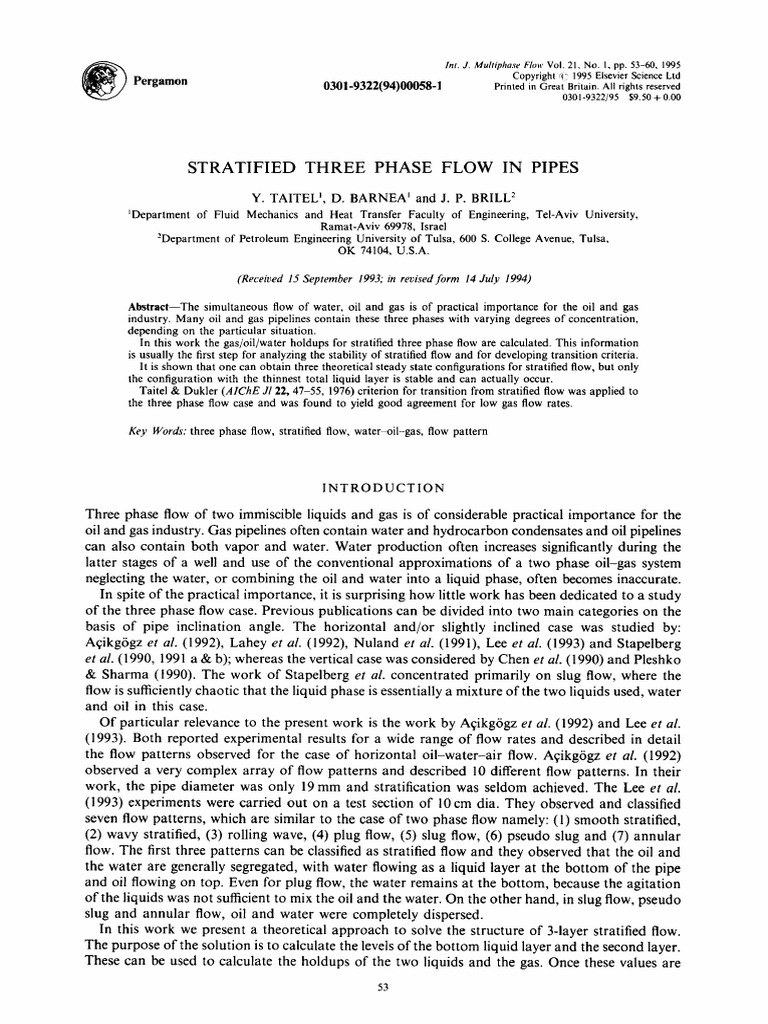 1994 Stratified Three Phase Flow in Pipes PDF | PDF | Fluid Dynamics ...