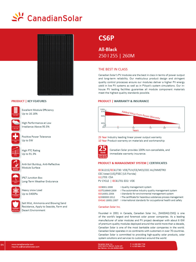 Canadian Solar CS6P Module Datasheet | PDF | Solar Panel | Photovoltaics