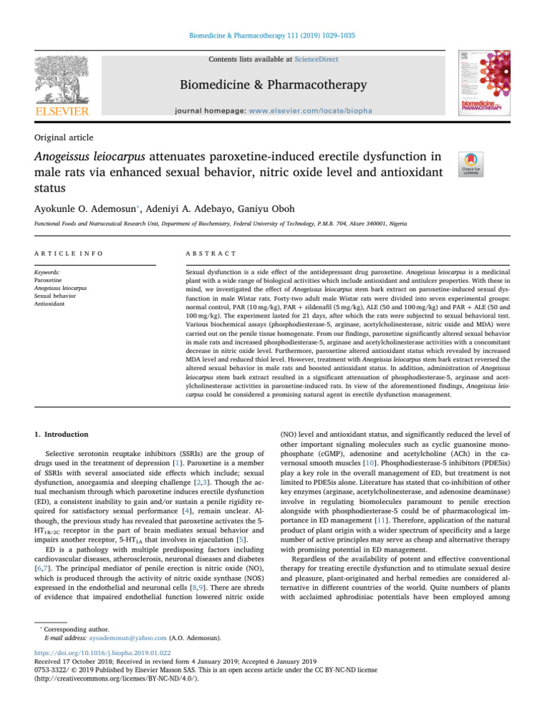 Anogeissus leiocarpus and Erectile Dysfunction | PDF | Selective ...