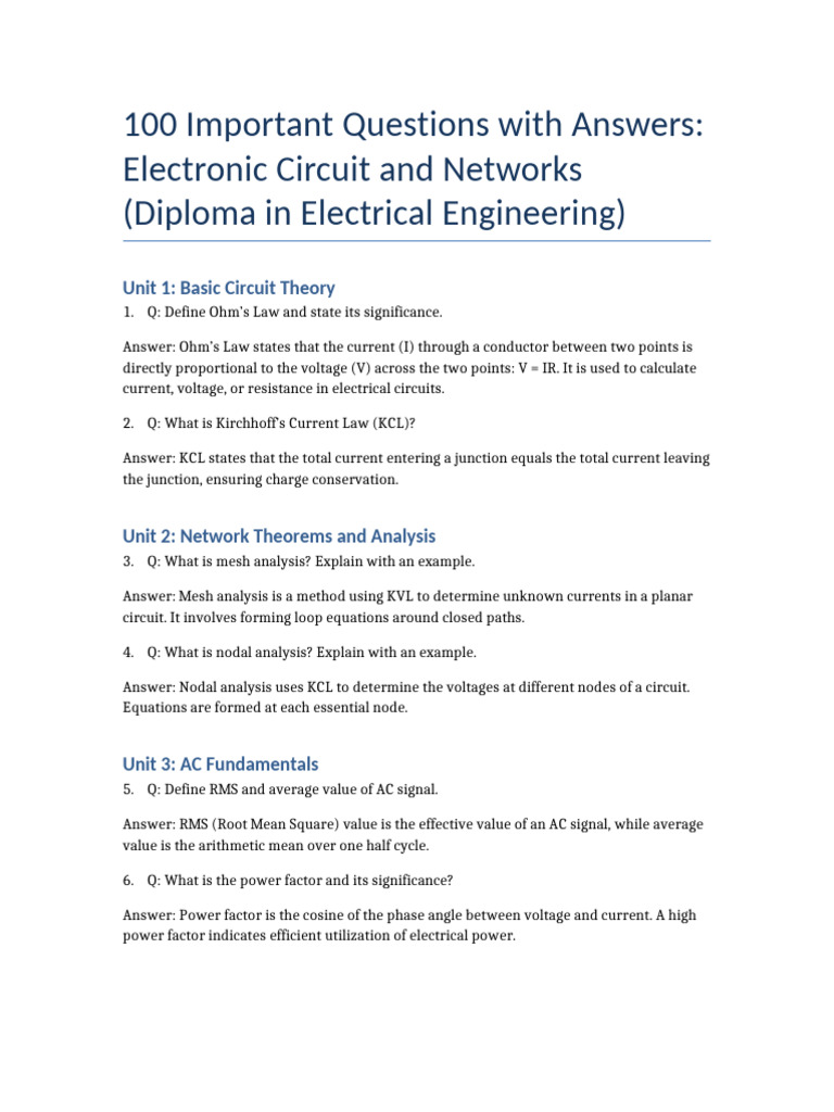 Essential Electrical Engineering Q&A | PDF | Amplifier | Operational ...
