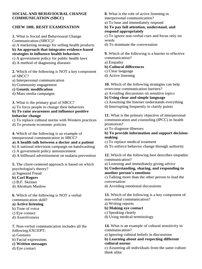 SBCC Exam: Key Concepts & Communication Skills | PDF | Communication ...