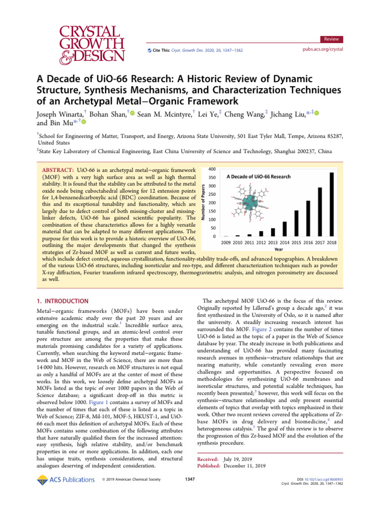 UiO-66: A Decade of Research Insights | PDF | Acid Dissociation ...