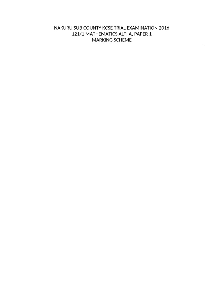 Mathematics Paper 1 Marking Scheme | PDF