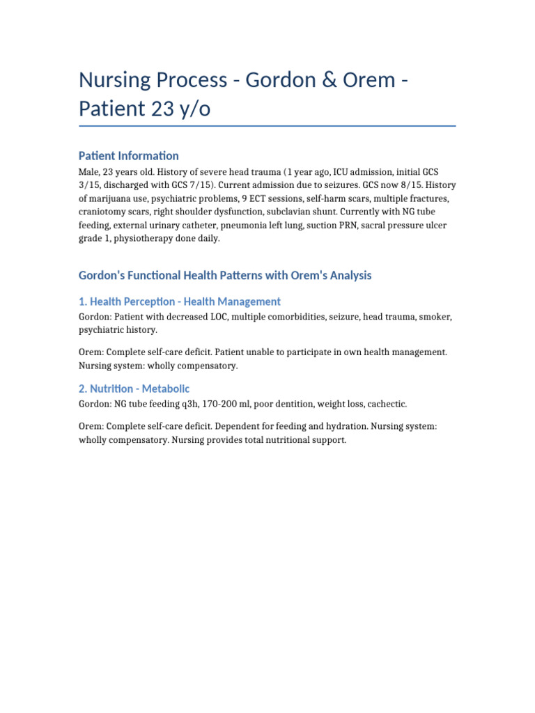 Nursing Process: Gordon & Orem Analysis | PDF
