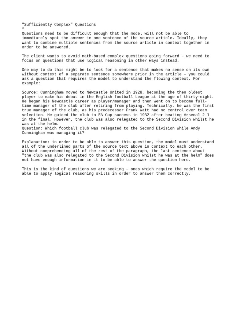 Sufficiently Complex Questions PLUMERIA Guidelines | PDF