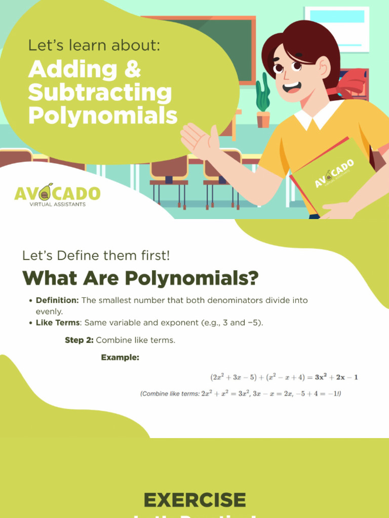 Adding and Subtracting Polynomials | PDF