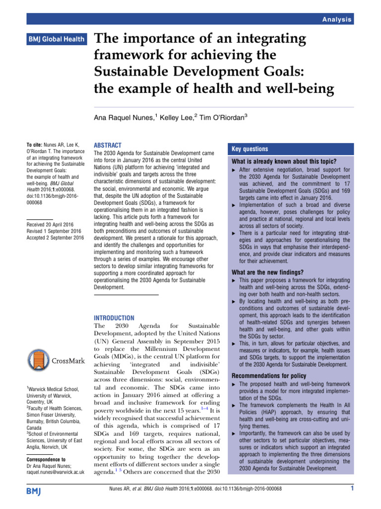 Integrating Health in Sustainable Goals | PDF | Millennium Development ...