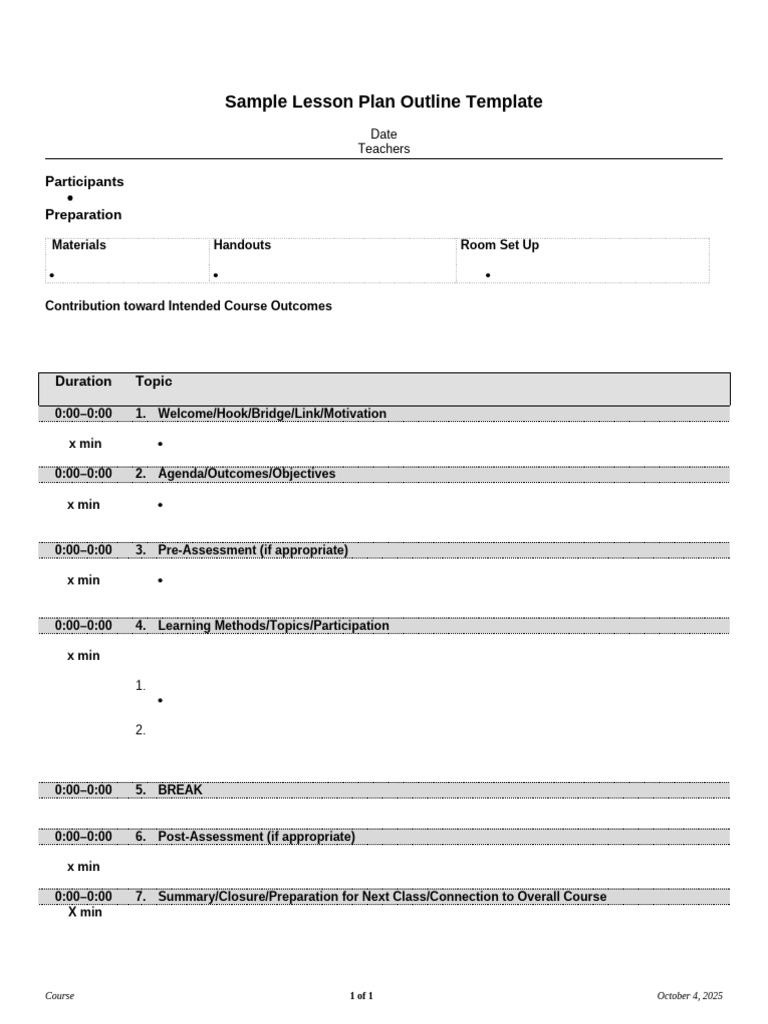 Sample Lesson Plan Outline Template | PDF