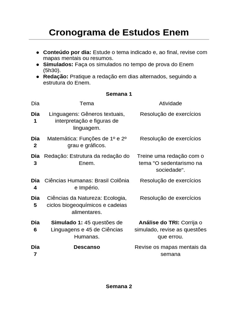 Cronograma de Estudos para o Enem | PDF | Science | Matemática