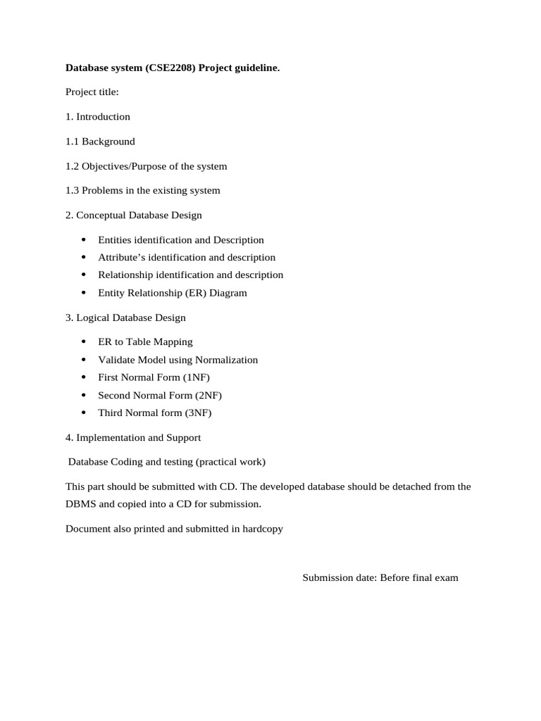 CSE2208 Database Project Guidelines | PDF