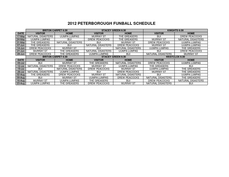 Baseball Schedule PDF