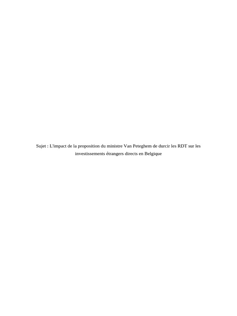 Impact des RDT sur les IED en Belgique | PDF | Union européenne ...