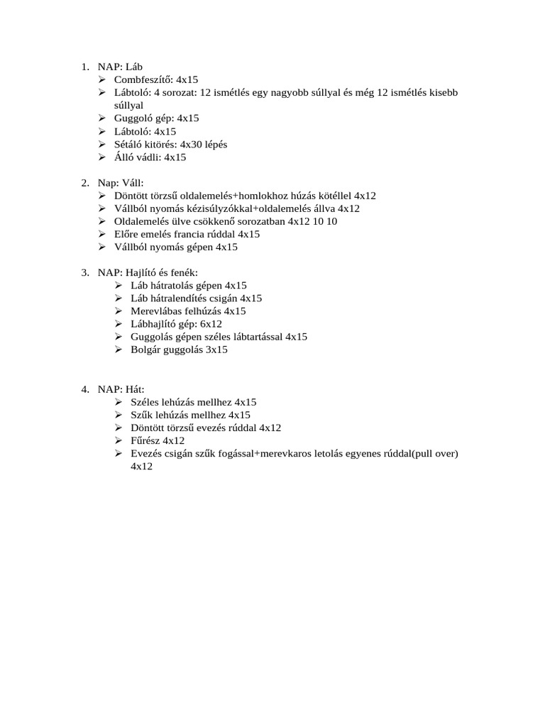 4 Napos Edzésterv | PDF