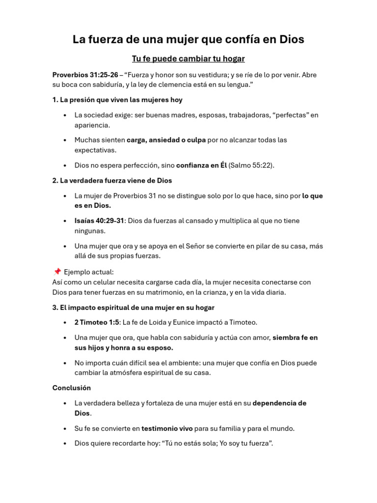 La Fuerza de Una Mujer Que Confía en Dios | PDF