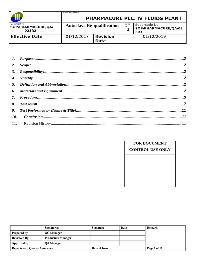 Autoclave Re-qualification SOP | PDF | Sterilization (Microbiology ...