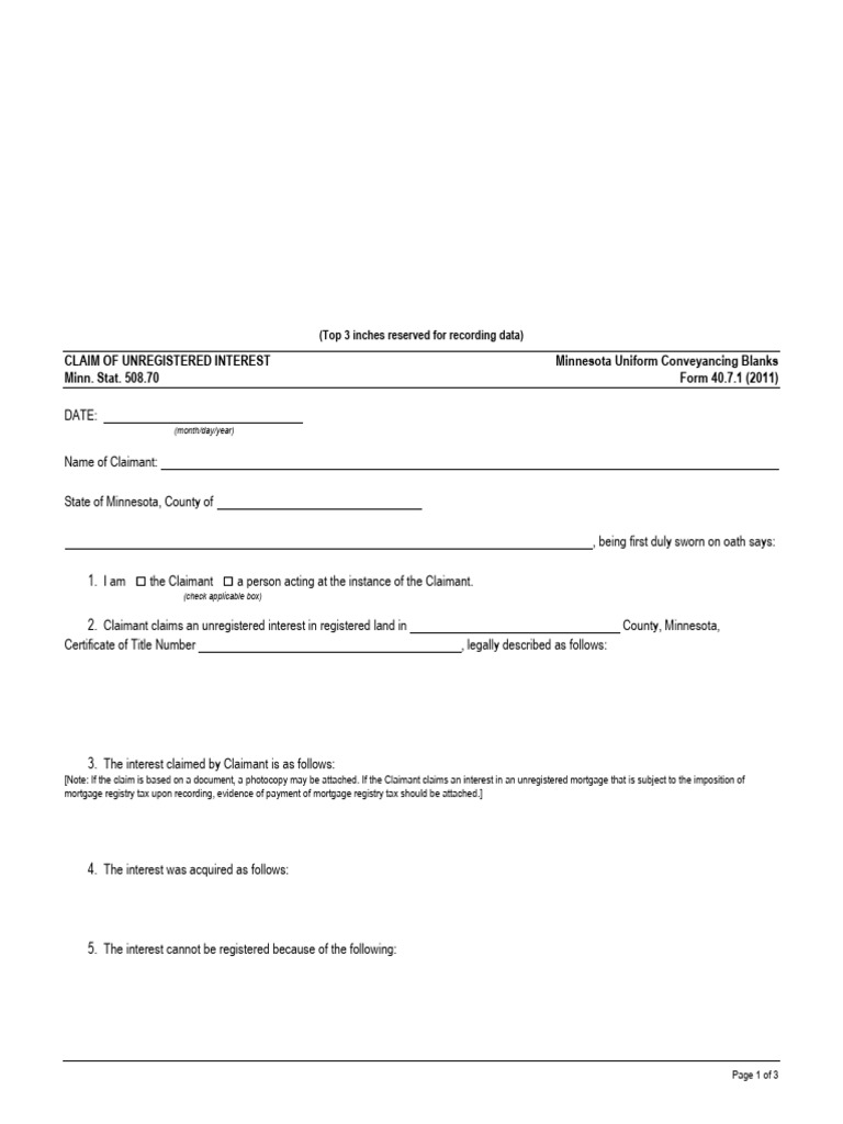 Claim of Unregistered Interest Form | PDF | Affidavit | Mortgage Law