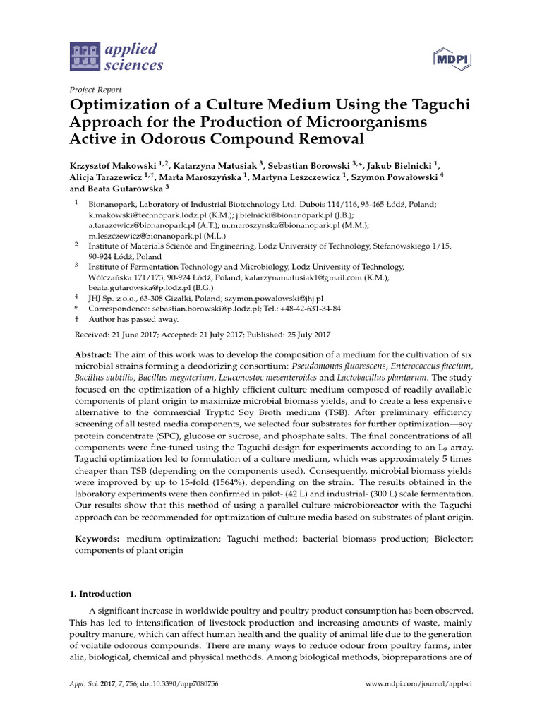 03 Optimization of A Culture Medium Using The Taguchi Approach | PDF ...
