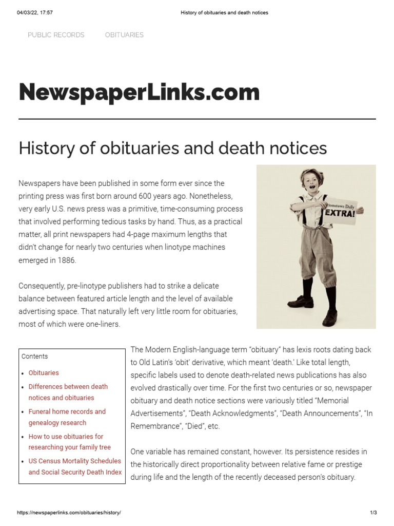 Evolution of Obituaries in History | PDF | Obituary | News