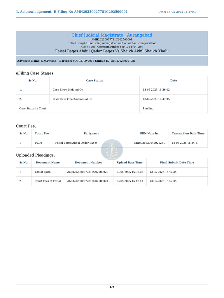 Chief Judicial Magistrate, Aurangabad: Efiling Case Stages | PDF