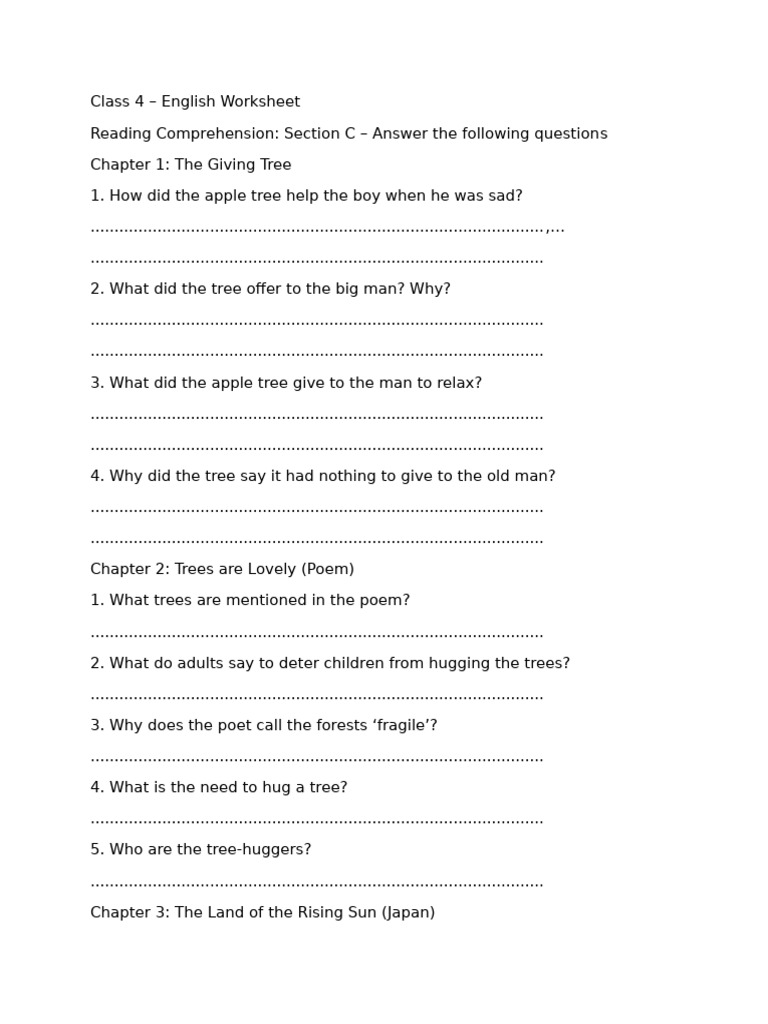 Class 4 English Reading Comprehension Worksheet | PDF